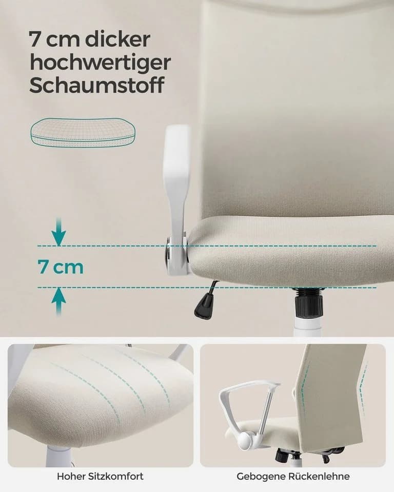 SONGMICS Bürostuhl Beige Netzbezug Höhenverstellbar - Bild 4