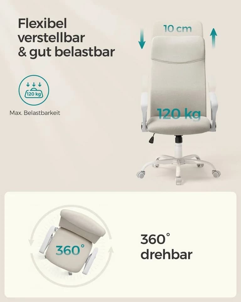 SONGMICS Bürostuhl Beige Netzbezug Höhenverstellbar - Bild 5