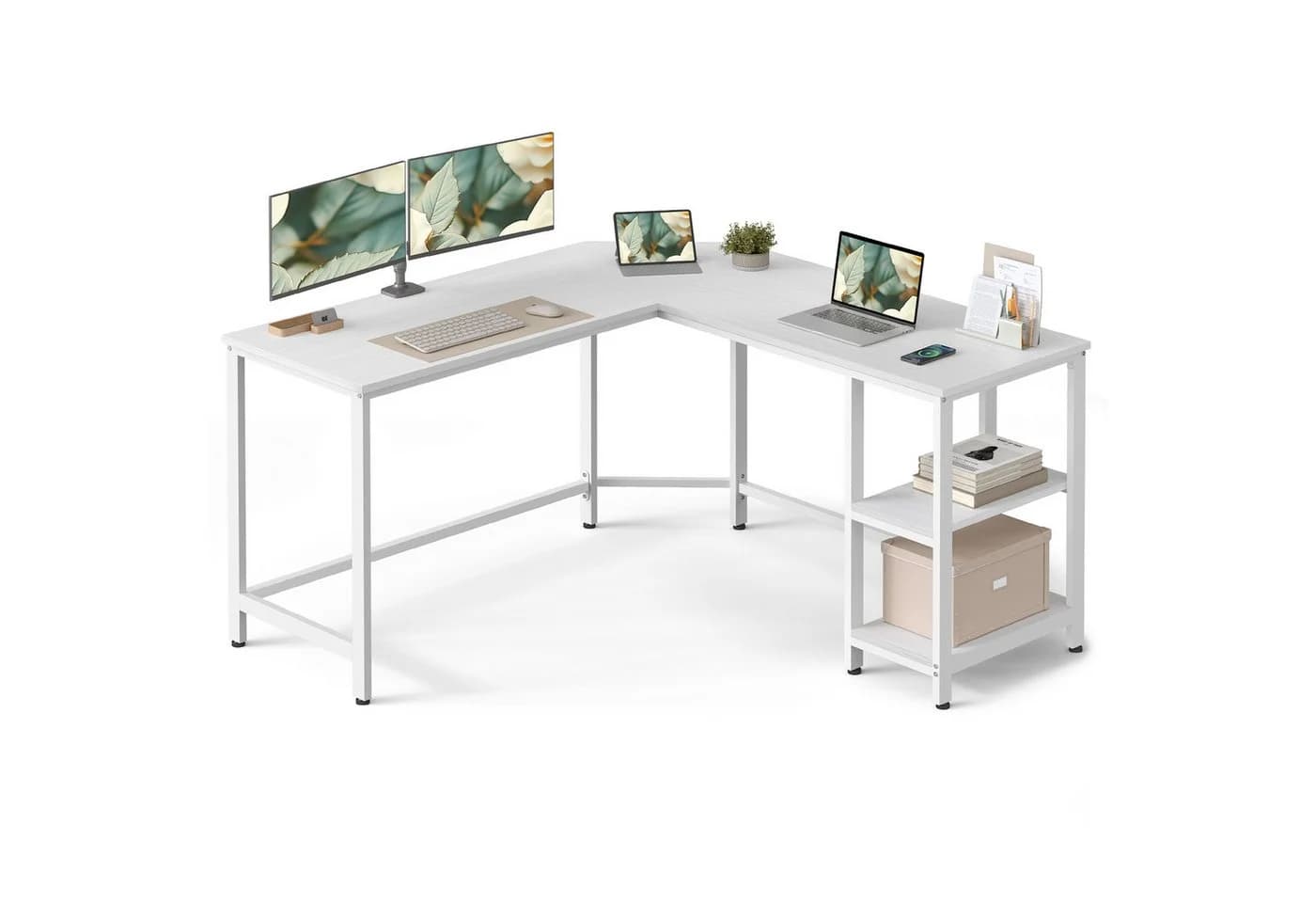 VASAGLE Schreibtisch Computertisch L-förmig 130/138 cm mit 2 Ablagen