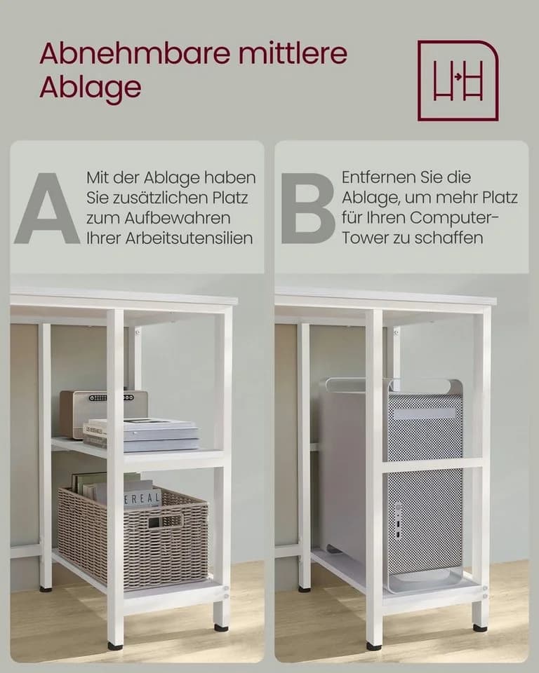 VASAGLE Schreibtisch Computertisch L-förmig 130/138 cm mit 2 Ablagen - Bild 4
