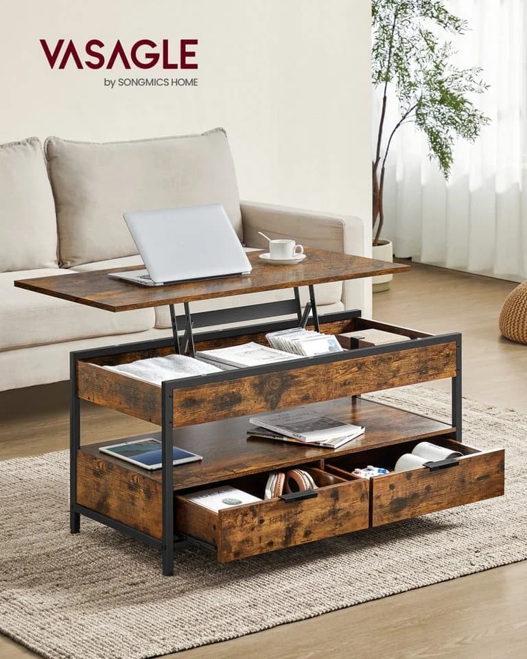 VASAGLE Couchtisch Höhenverstellbar mit Schubladen 50 x 100 cm - Bild 3