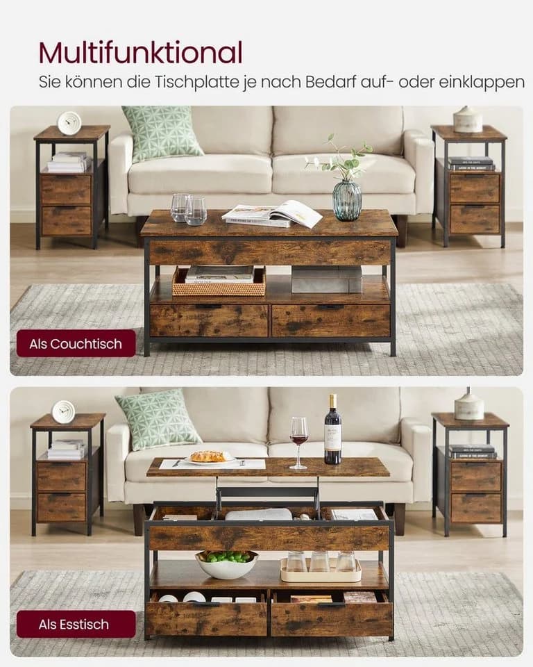 VASAGLE Couchtisch Höhenverstellbar mit Schubladen 50 x 100 cm - Bild 4