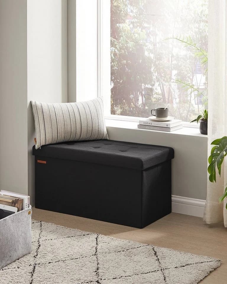 SONGMICS Sitzbank 76/110cm mit Stauraum, klappbare Sitztruhe, Fußbank - Bild 3