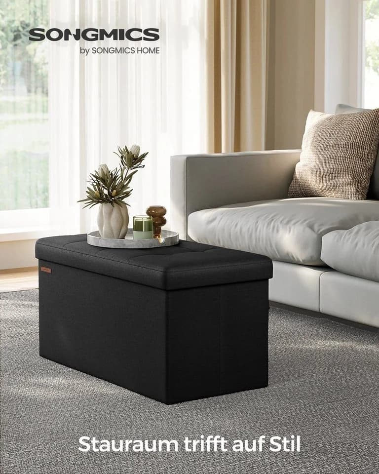 SONGMICS Sitzbank 76/110cm mit Stauraum, klappbare Sitztruhe, Fußbank - Bild 4