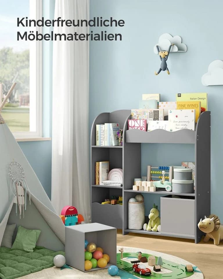 SONGMICS Spielzeugregal Bücherregal Kinder Taubengrau 3-in-1 - Bild 3