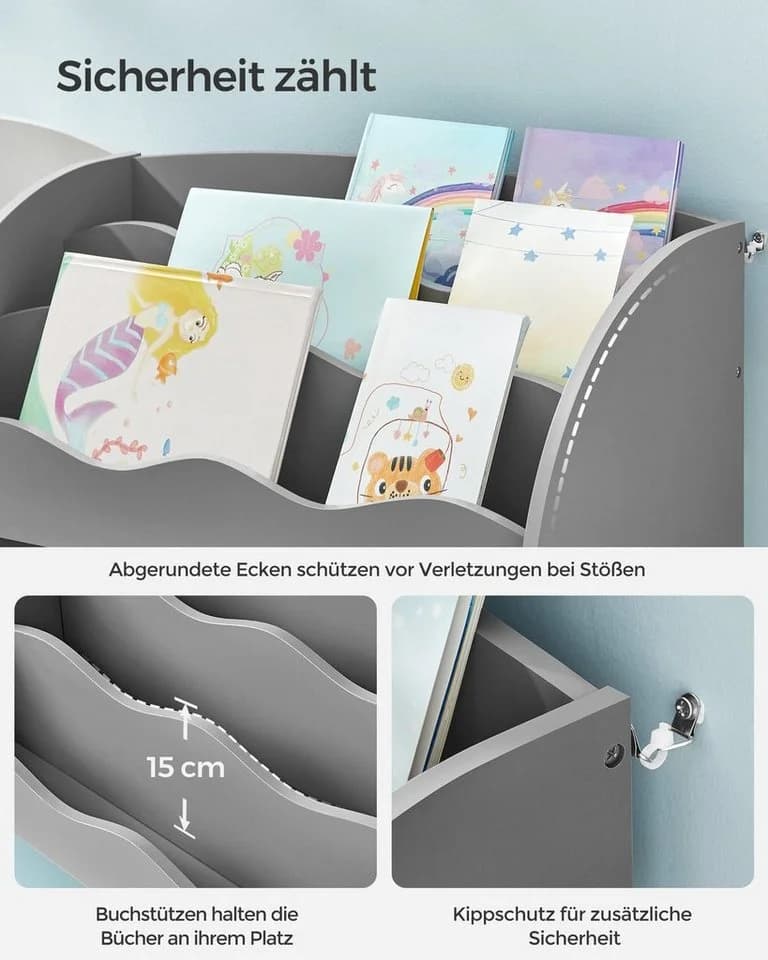 SONGMICS Spielzeugregal Bücherregal Kinder Taubengrau 3-in-1 - Bild 5