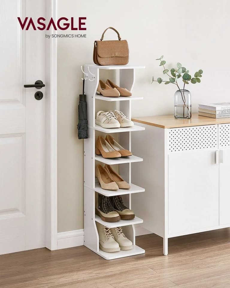 VASAGLE Schuhregal 7 Ebenen Weiß Platzsparend