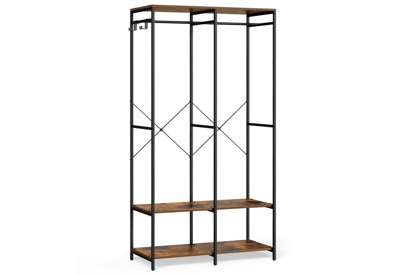 SONGMICS Kleiderständer Garderobe mit Ablagen Vintagebraun