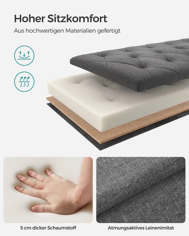 SONGMICS Sitzbank mit Stauraum Sitztruhe Aufbewahrungsbox faltbar gepolstert - Bild 4