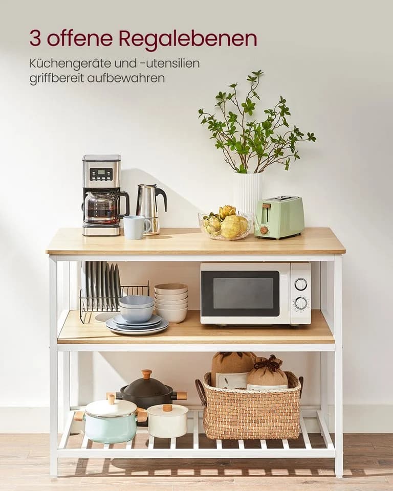 VASAGLE Küchenregal Kücheninsel Standregal 60 x 120 x 90 cm Eichenfarben-Weiß - Bild 5