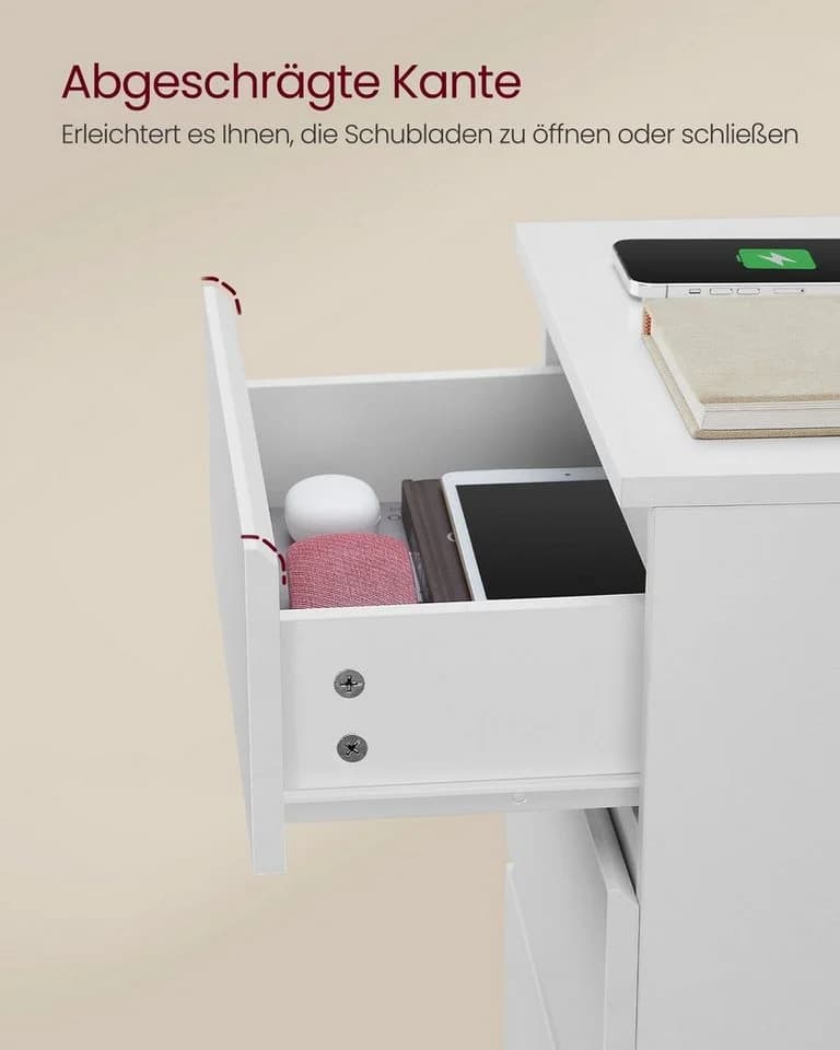 VASAGLE Nachttisch 3 Schubladen Wolkenweiß Holzspanplatte - Bild 5