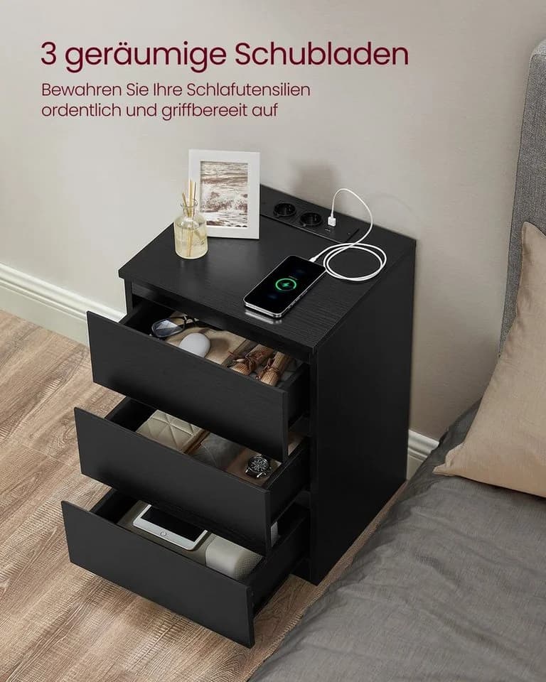 VASAGLE Nachttisch 3 Schubladen Ebenholzschwarz - Bild 4