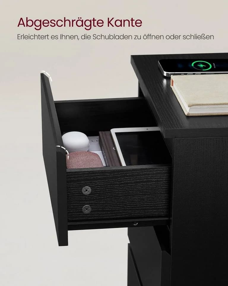 VASAGLE Nachttisch 3 Schubladen Ebenholzschwarz - Bild 5