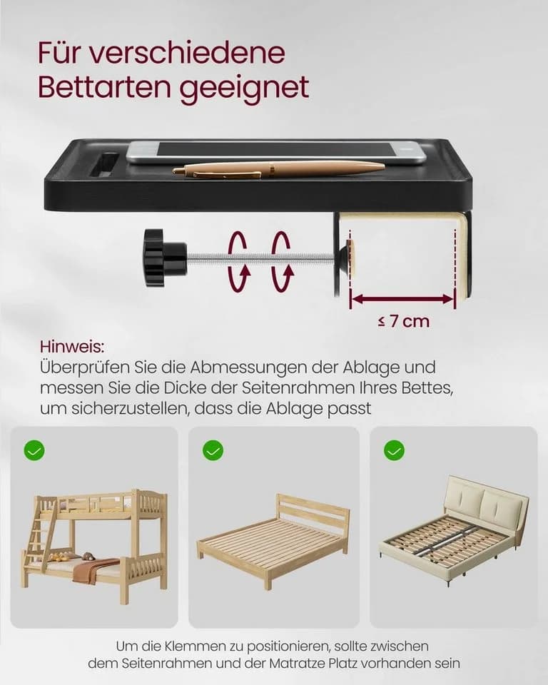 VASAGLE Nachttisch einhängbar verstellbar mit Handyschlitz - Bild 4