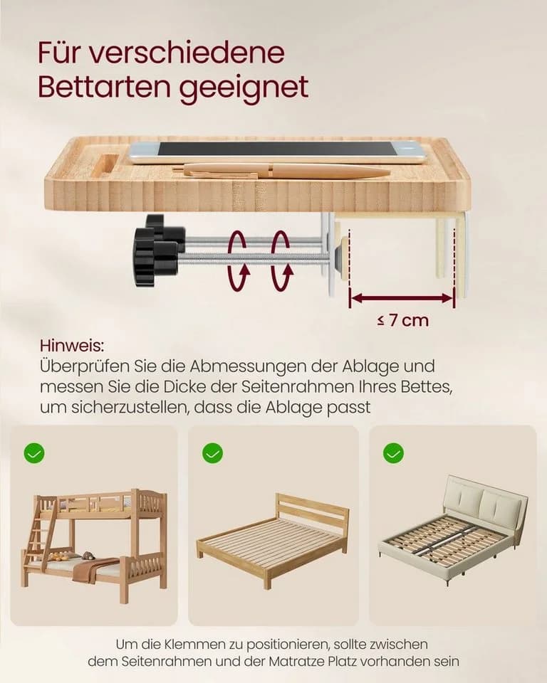 VASAGLE Nachttisch einhängbar verstellbar mit Handyschlitz - Bild 4