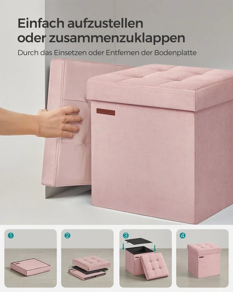 SONGMICS Sitzbank Aufbewahrungsbox 300 kg belastbar Pastellrosa - Bild 5
