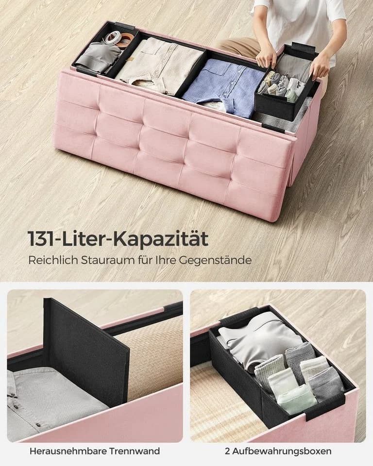SONGMICS Sitzhocker Aufbewahrungshocker Pastellrosa 110 cm - Bild 5