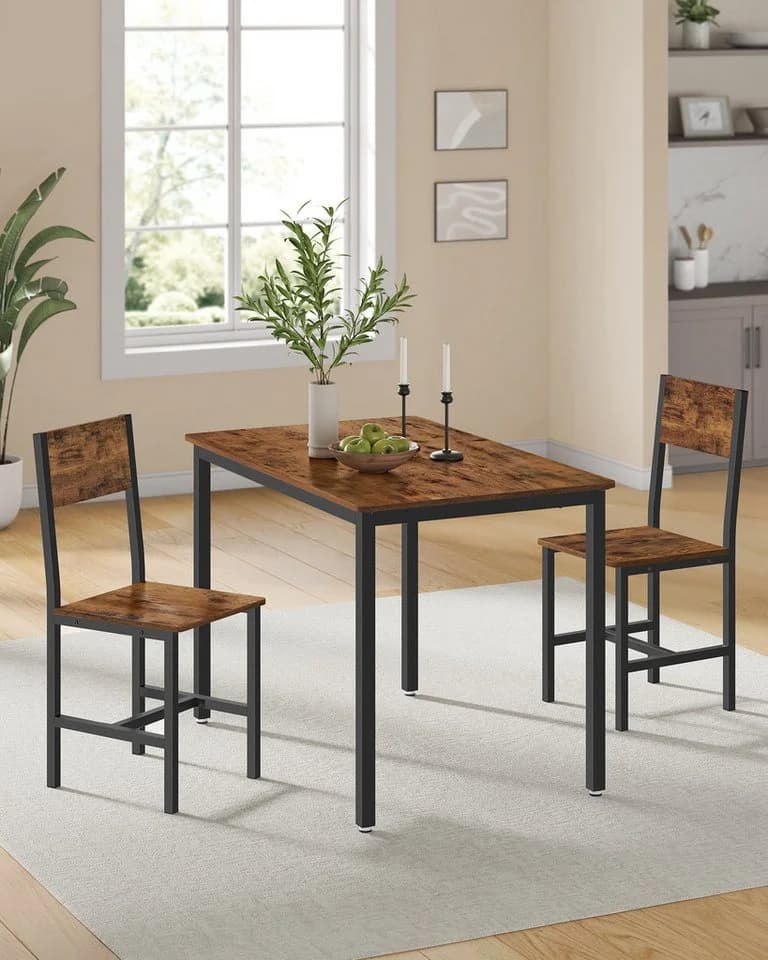 VASAGLE Essgruppe Esstisch + 2 Stühle Vintagebraun-Schwarz