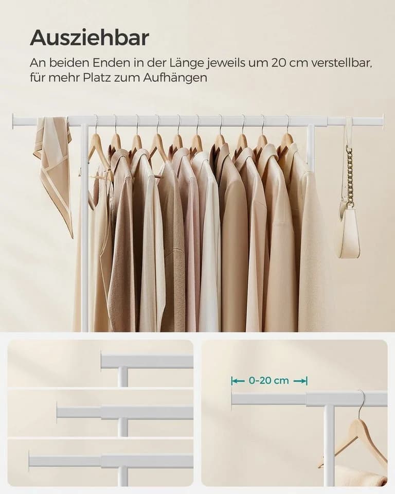 SONGMICS Kleiderständer Garderobenständer auf Rollen bis 90 kg belastbar Klassikweiß - Bild 5