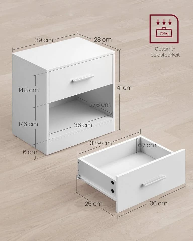 VASAGLE Nachttisch 1-St. mit Schublade, Griff, 28 x 39 x 41 cm - Bild 4
