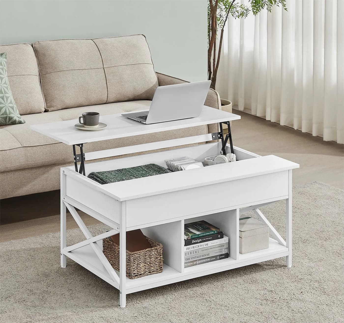 VASAGLE Couchtisch höhenverstellbar versteckter Stauraum 60 x 100/120 x (48-62) cm - Bild 2