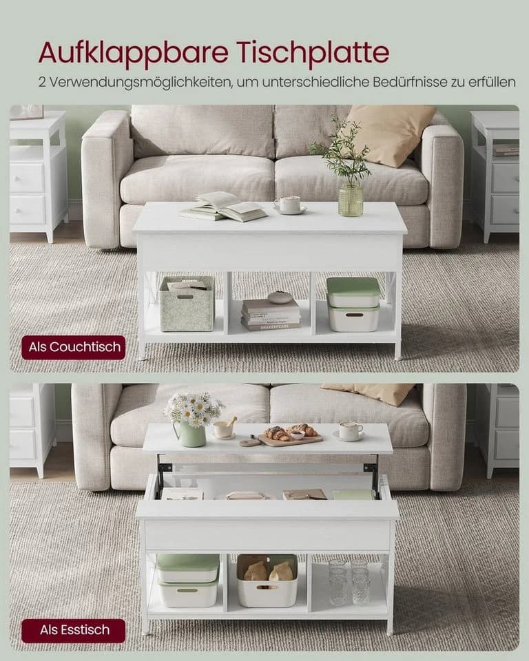VASAGLE Couchtisch höhenverstellbar versteckter Stauraum 60 x 100/120 x (48-62) cm - Bild 4