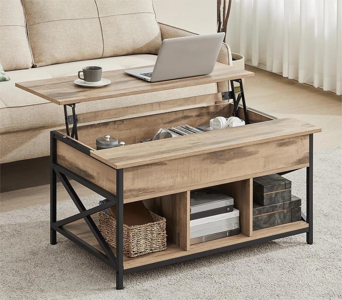 VASAGLE Couchtisch Höhenverstellbar Versteckter Stauraum 60 x 100/120 x (48-62) cm - Bild 2