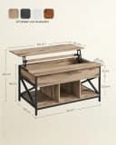 VASAGLE Couchtisch Höhenverstellbar Versteckter Stauraum 60 x 100/120 x (48-62) cm Bild 3
