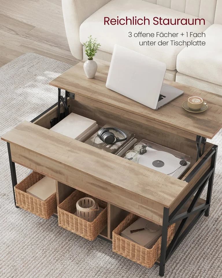 VASAGLE Couchtisch Höhenverstellbar Versteckter Stauraum 60 x 100/120 x (48-62) cm - Bild 4
