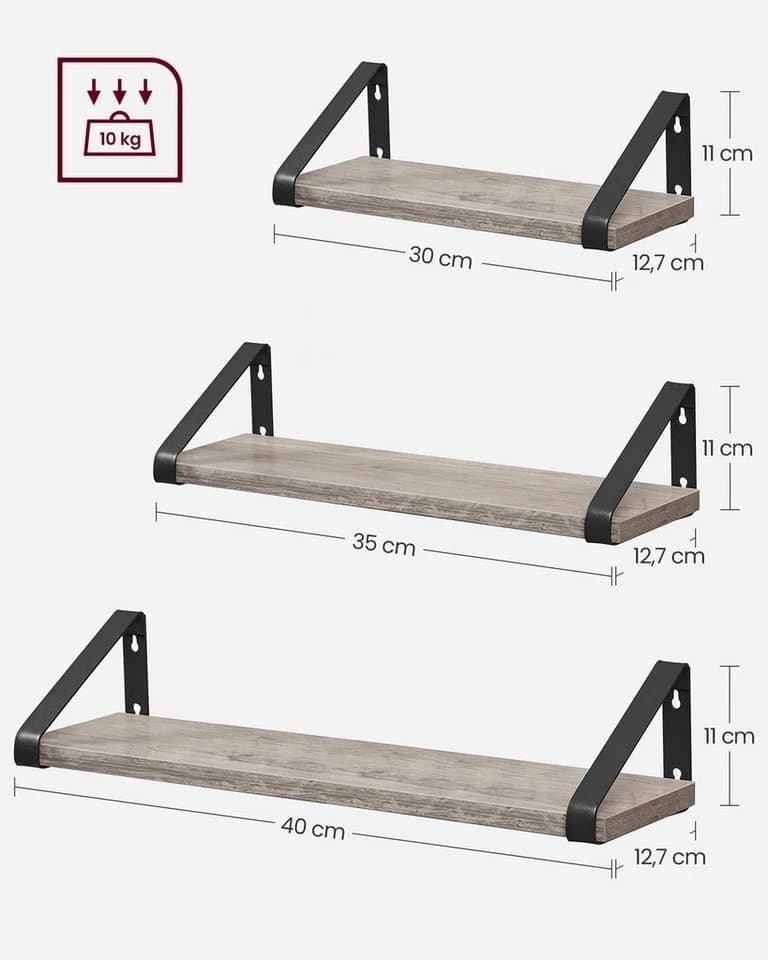 VASAGLE Wandregal Schweberegal 3er-Set 30/35/40 cm - Bild 3