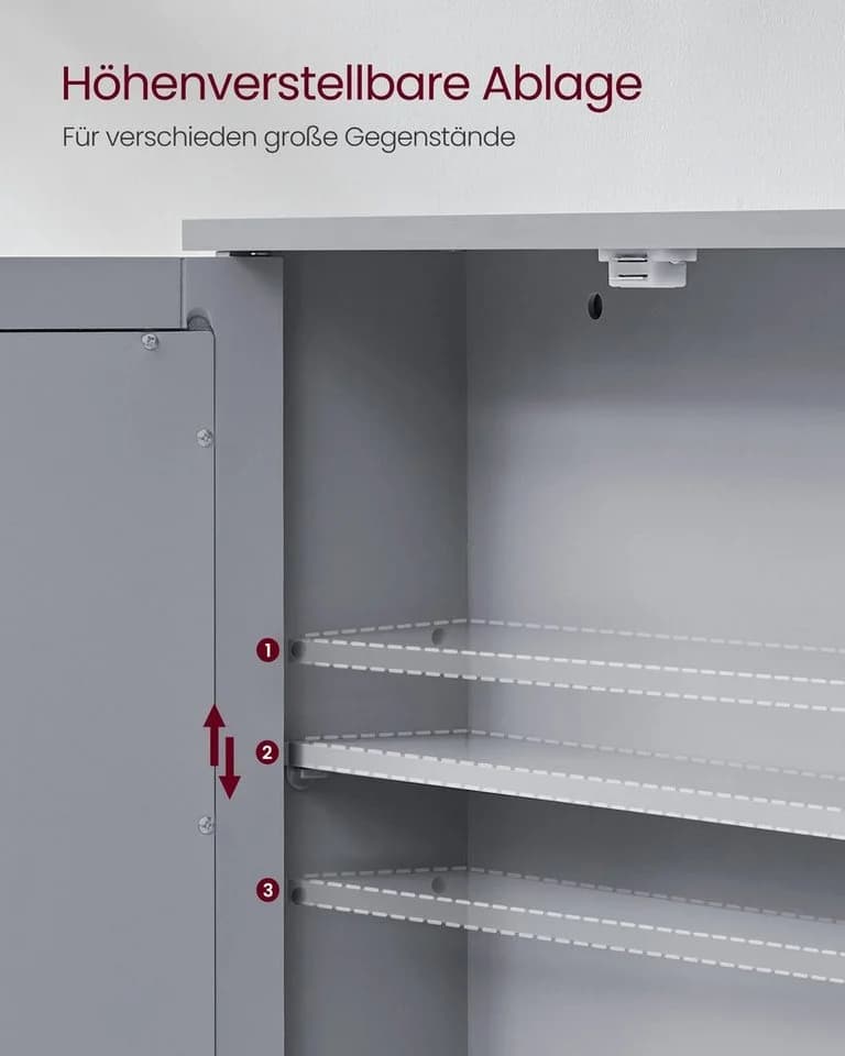 VASAGLE Spiegelschrank Badschrank Wandschrank Hängeschrank 56,5-65cm Weiß/Taubengrau - Bild 3