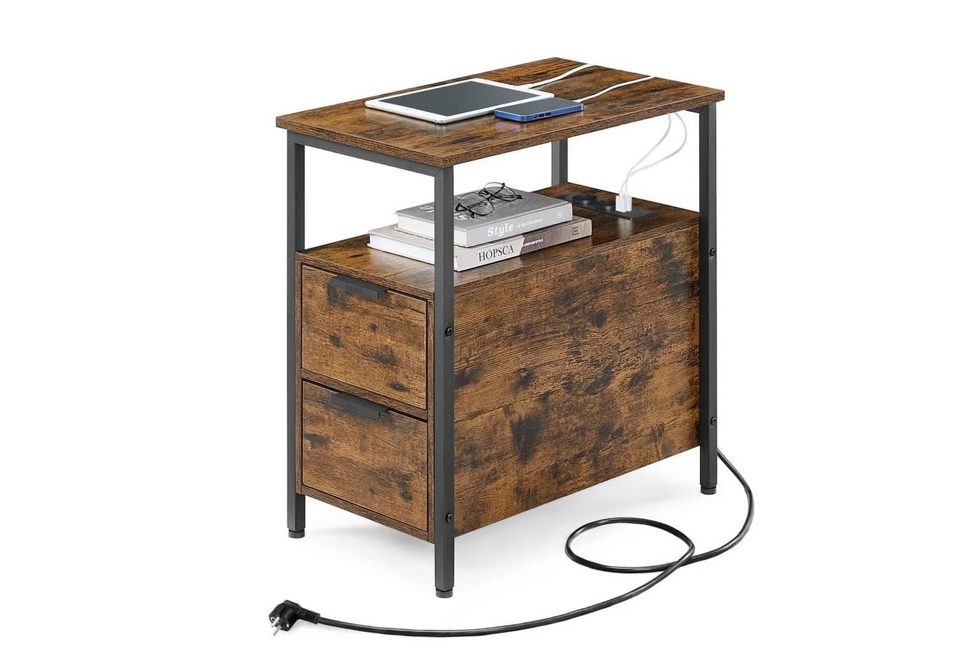 VASAGLE Beistelltisch 60x35x61 cm Nachttisch mit Steckdosenleiste 2 Schubladen - Bild 2