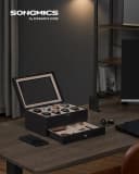 SONGMICS Uhrenbox Uhrenkasten 8/12 Fächer Massivholz Glasdeckel Walnuss Bild 1