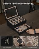 SONGMICS Uhrenbox Uhrenkasten 8/12 Fächer Massivholz Glasdeckel Walnuss Bild 4