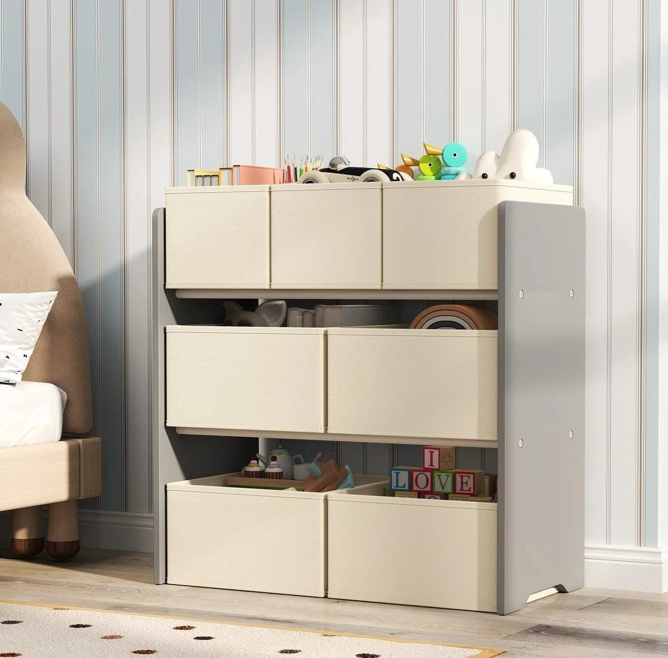 SONGMICS Kinderregal Bücherregal mit 7 Aufbewahrungsboxen aus Vliesstoff, Kinderzimmer-Regal - Bild 2