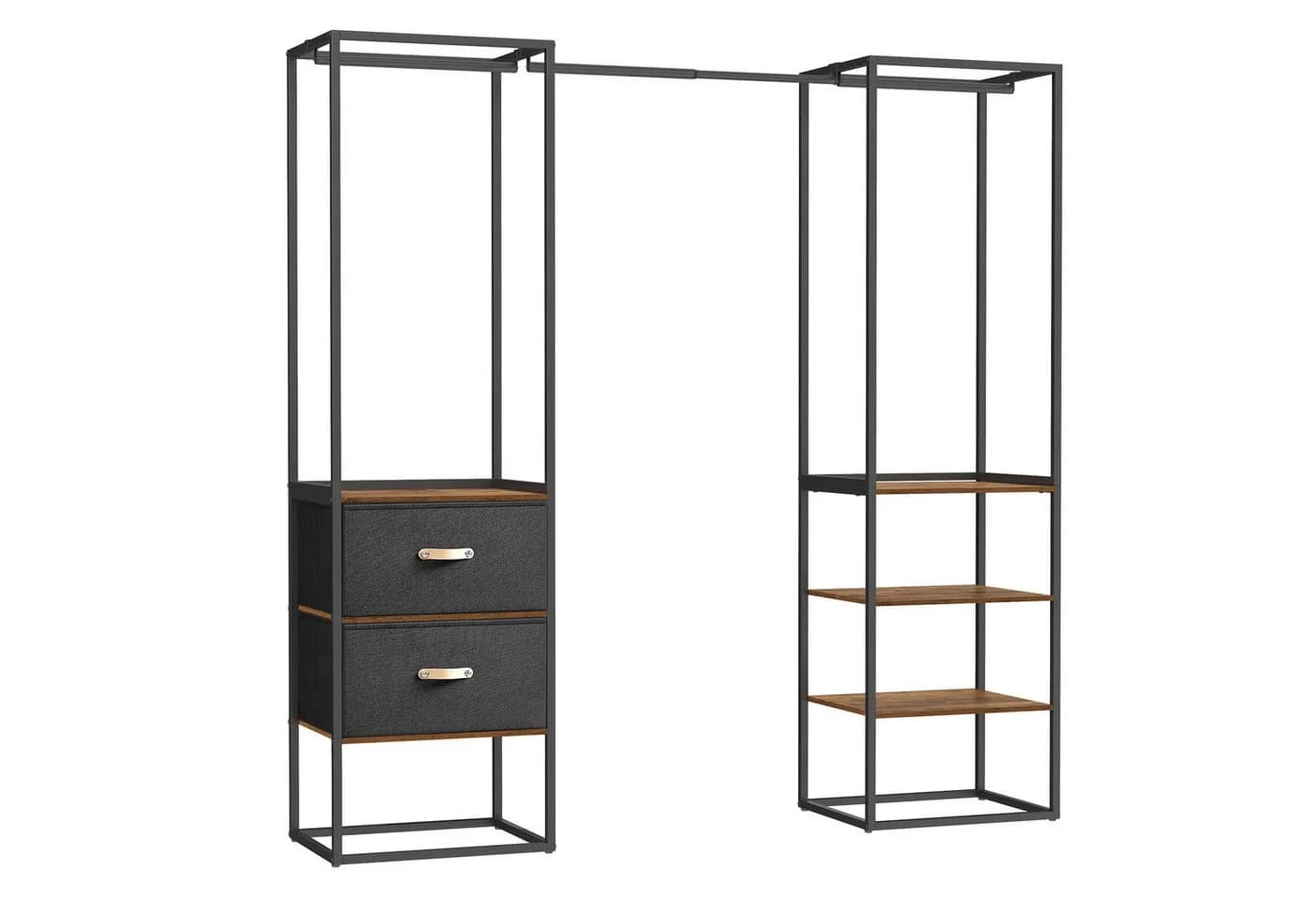 SONGMICS Kleiderschrank Kleiderständer 2 Schubladen 4 Ablagen Vintagebraun