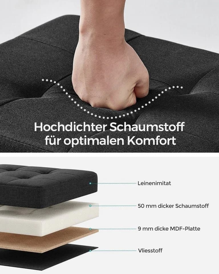 SONGMICS Sitzbank 76/110cm mit Stauraum, klappbare Sitztruhe, Fußbank - Bild 4
