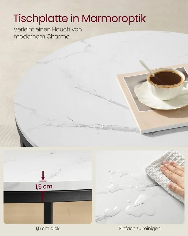 VASAGLE Couchtisch Beistelltisch Marmoroptik Hartglasablage - Bild 5
