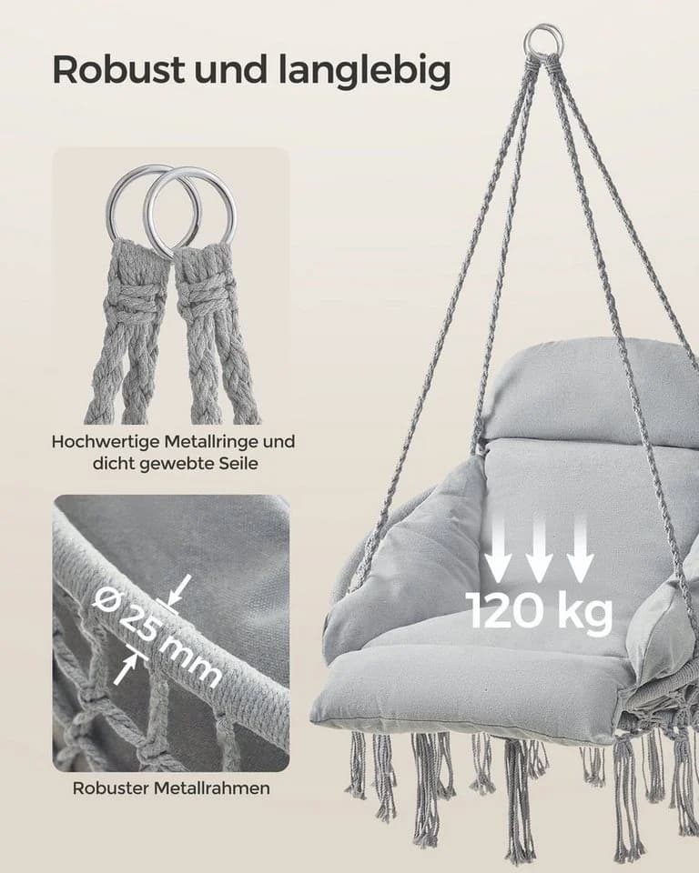 SONGMICS Hängesessel bis 120 kg belastbar, Hängeschaukel, Hängestuhl, skandinavisch - Bild 4