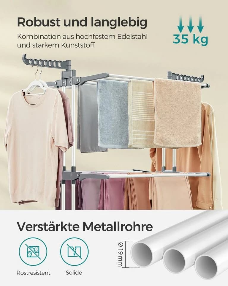 SONGMICS Wäscheständer Standtrockner 4 Ebenen Klappbar Grau - Bild 4