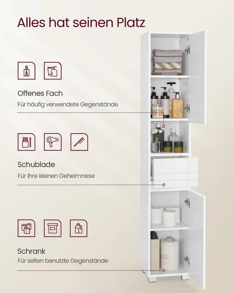 VASAGLE Badezimmerschrank Wolkenweiß MDF - Bild 3