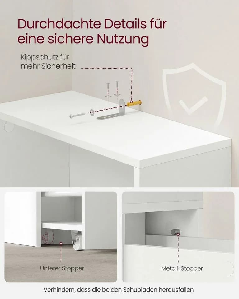 VASAGLE Badkommode mit Schubladen und höhenverstellbarer Ablage Klassikweiß - Bild 5