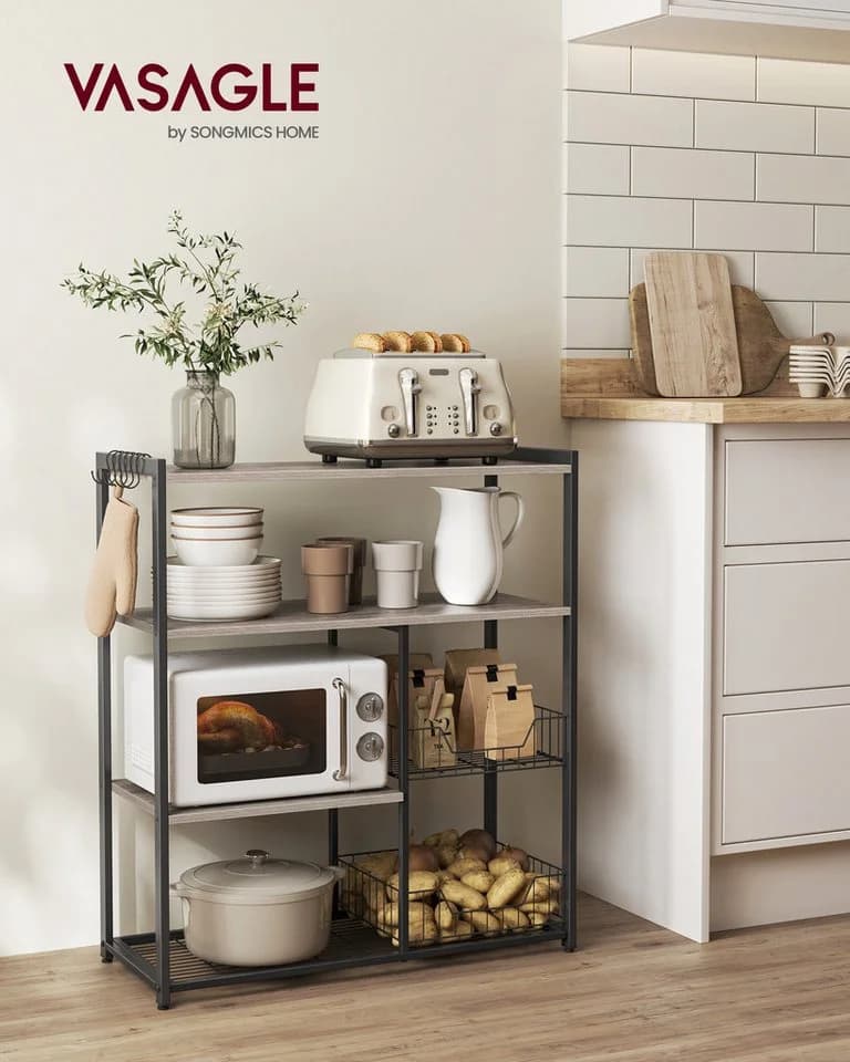 VASAGLE Küchenregal Standregal 6 Haken 80x35x95 cm Grau