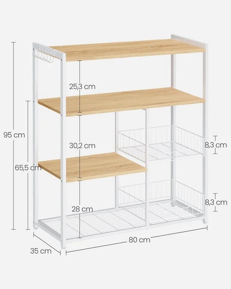 VASAGLE Küchenregal Standregal 6 Haken 35x80x95 cm Eichenfarben-Weiß - Bild 3