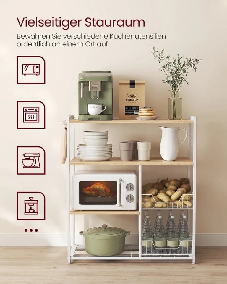 VASAGLE Küchenregal Standregal 6 Haken 35x80x95 cm Eichenfarben-Weiß - Bild 5