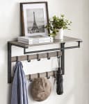 VASAGLE Wandgarderobe Wandregal mit Haken 65 x 30 x 42 cm Grau Bild 2