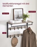 VASAGLE Wandgarderobe Wandregal mit Haken 65 x 30 x 42 cm Grau Bild 5