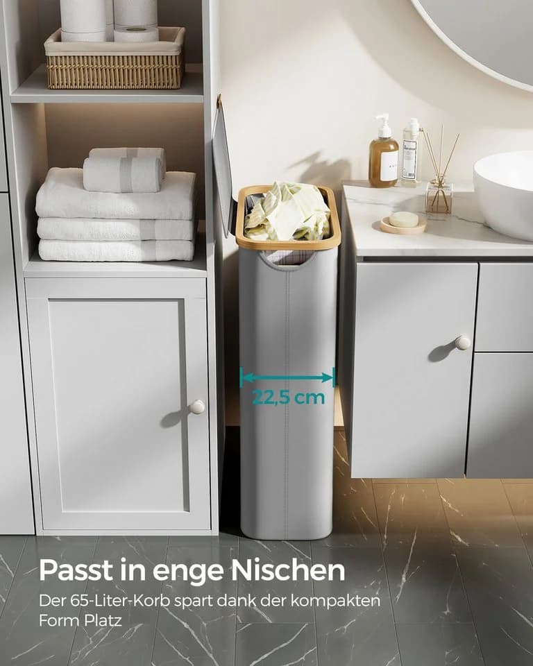 SONGMICS Wäschekorb 65 L mit Deckel und Bambusgriffen - Bild 3