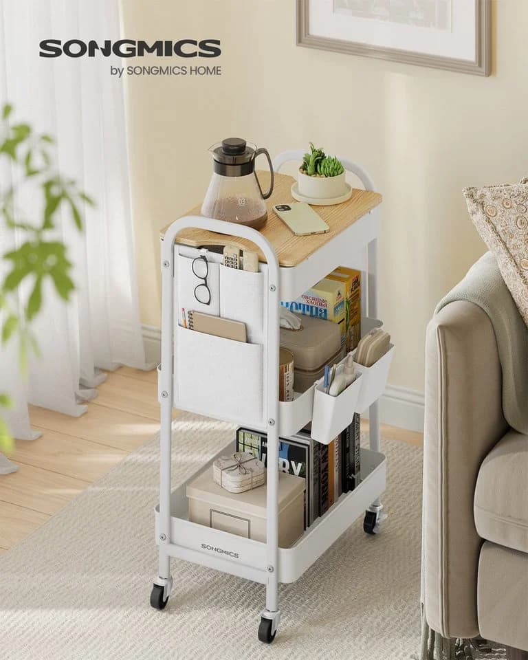 SONGMICS Beistellwagen Rollwagen Küchenwagen Servierwagen 45x30x77cm Wohnzimmer