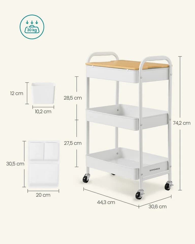 SONGMICS Beistellwagen Rollwagen Küchenwagen Servierwagen 45x30x77cm Wohnzimmer - Bild 3
